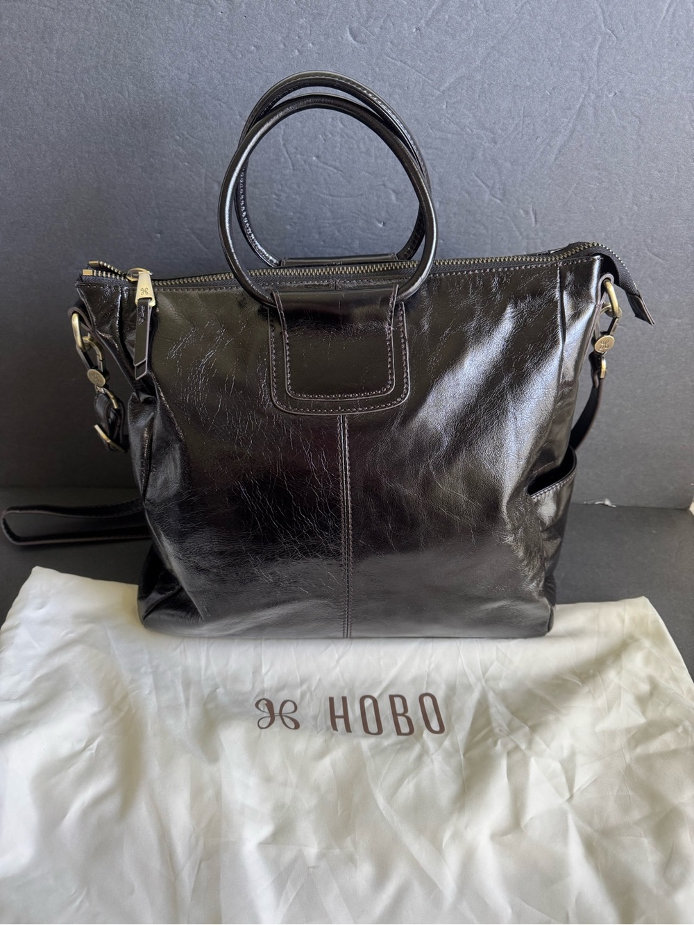 HOBO Sheila Bag Black Leather Tote Top Handle Purse Crossbody Shoulder EUC - Picture 11 of 11